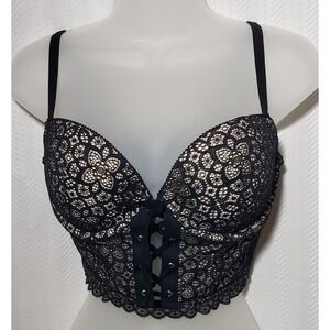Victoria's Secret Size 36C Black Lace Padded Demi Bustier Corset Bra NWOT